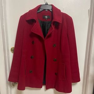 Calvin Klein red pea coat